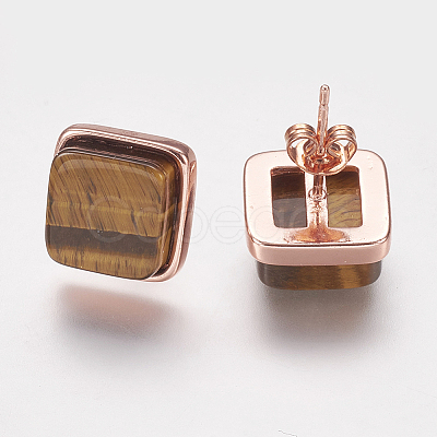 Natural Tiger Eye Stud Earrings EJEW-F139-A02-1