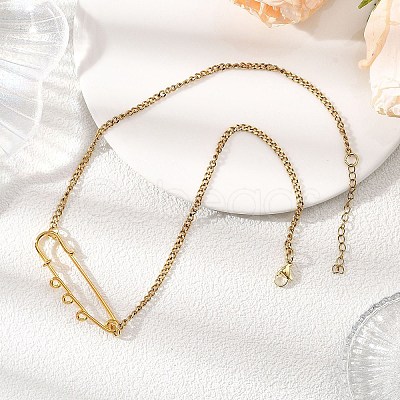 Iron Kilt Pin Pendant 304 Stainless Steel Curb Chain Necklaces NJEW-JN05680-1