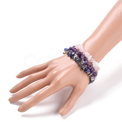 Chips Natural Mixed Stone Stretch Bracelets X-BJEW-JB05642-1