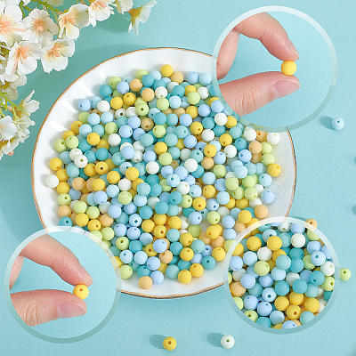 500Pcs Rubberized Style Imitated Silicone Acrylic Beads MACR-SP0001-07F-1