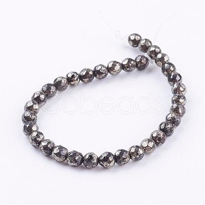Natural Pyrite Beads Strands G-P303-02-6mm-8-1