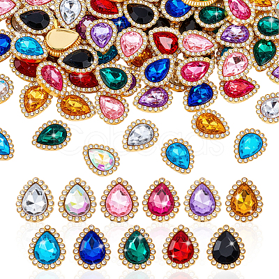 110Pcs 11 Colors Glass Rhinestone & Zinc Alloy Cabochons GLAA-GA0002-35-1