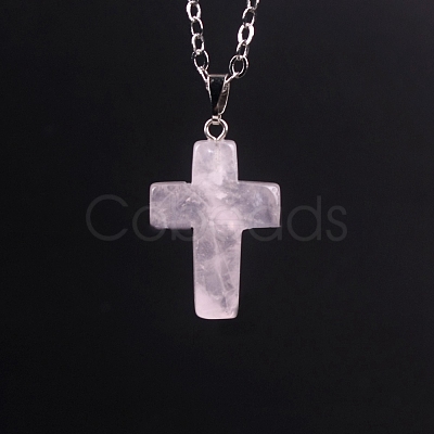 Natural Rose Quartz Pendants G-PW0006-02P-06-1