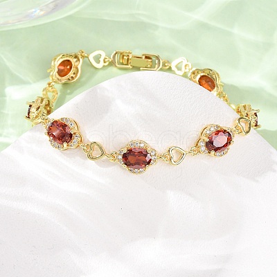 Heart & Oval Brass Micro Pave Cubic Zirconia Link Chain Bracelets for Women BJEW-A163-03G-02-1