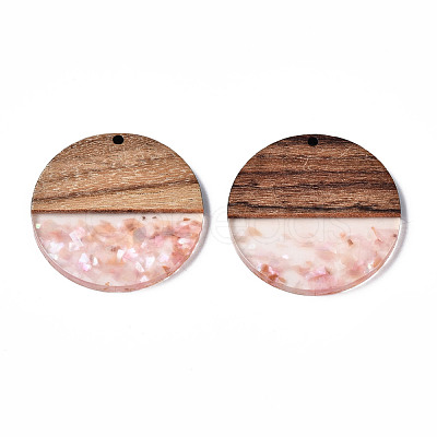 Transparent Resin & Walnut Wood Pendants X-RESI-T035-24-A01-1