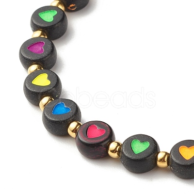Flat Round with Heart Beaded Stretch Bracelet for Women BJEW-JB07552-03-1