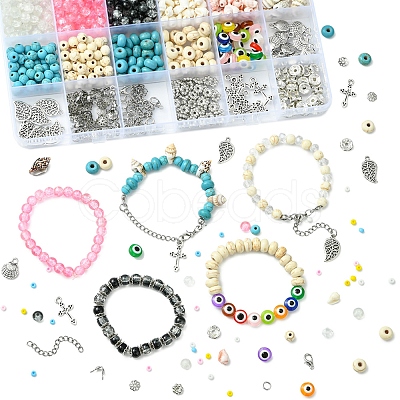 DIY Summer Glass & Synthetic Magnesite & Shell Bangle Making Kits DIY-FS0007-91-1