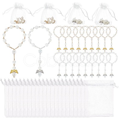 28Pcs 2 Styles Angel with Flower Plastic Imitation Pearl Charm Bracelets BJEW-GO0001-40-1