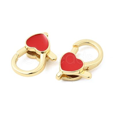 Heart Brass Enamel Lobster Claw Clasps KK-Z147-02G-01A-1