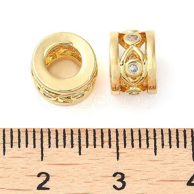Rack Plating Brass Cubic Zirconia Hollow Column European Beads KK-Z033-25G-1