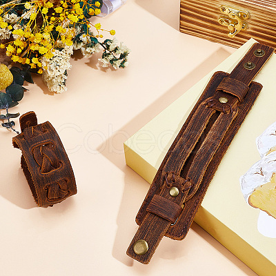 2Pcs 2 Styles Cowhide Cord Wide Cord Bracelets BJEW-CL0001-38B-1