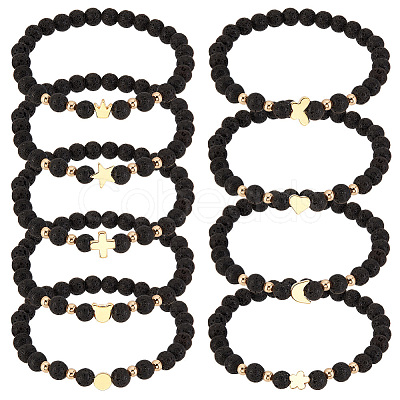 PandaHall Elite 1 Set Bear & Cross & Moon & Crown & Heart & Butterfly Brass Beaded Stretch Bracelets Set BJEW-PH0004-22-1