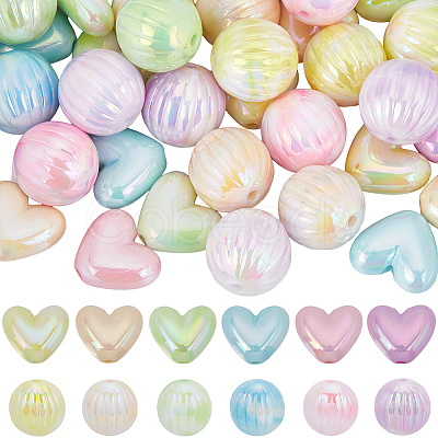48Pcs 12 Styles UV Plating Opaque Acrylic Beads OACR-SC0002-20-1