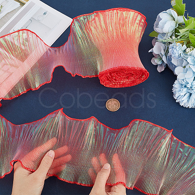 10 Yards Mermaid Color Polyester Pleated Lace Trim Ribbon DIY-WH0419-43F-1