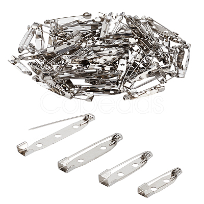 100Pcs 4 Styles Iron Safety Pin Brooch Findings IFIN-LP0001-11-1