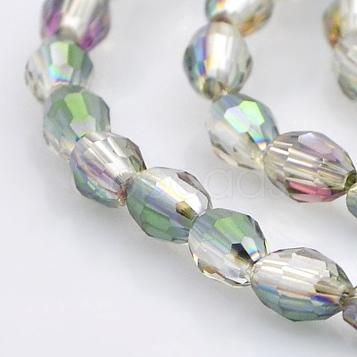 Half Rainbow Plated Glass Faceted Rice Beads Strands GLAA-A030A-HR01-1