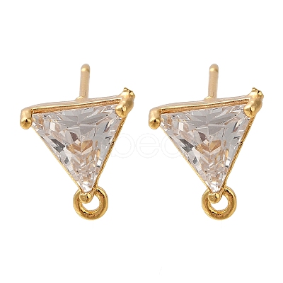 Brass Clear Cubic Zirconia Stud Earrings Finding for Women EJEW-B107-13G-1
