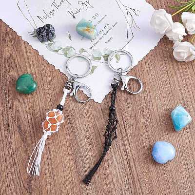 4Pcs  2 Colors Macrame Fringe Braided Keychain AJEW-SW00014-07-1