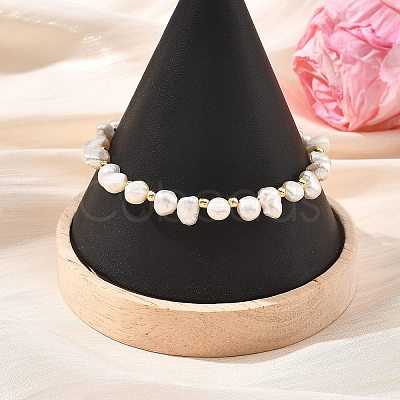 Natural Cultured Freshwater Pearl & Brass Beaded Bracelets for Women BJEW-JB13871-1