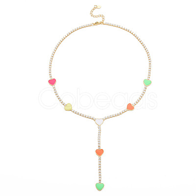 Brass Cubic Zirconia with Enamel Lariat Necklaces NJEW-S418-03-1