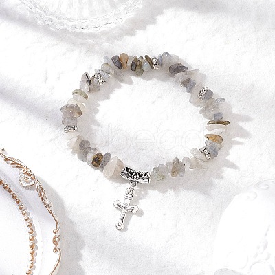 3Pcs Natural Mixed Gemstone Chip Beaded Stretch Bracelets BJEW-JB12316-1