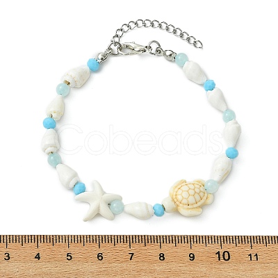 Natural Trumpet Shell & Dyed Yellow Jade & Glass & Synthetic Turquoise Beaded Bracelets for Women BJEW-JB14106-1