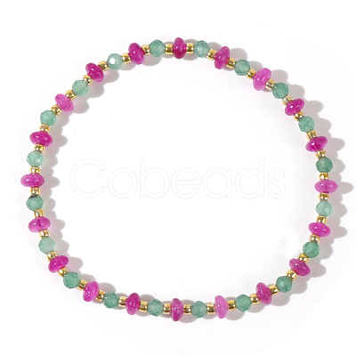 Beach Vacation Style Natuarl Green Aventurine & Dyed White Jade Beaded Stretch Bracelet Women RO9590-1-1