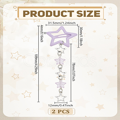 2Pcs Star Alloy & Acrylic & Iron Snap Hair Clips PHAR-LP0001-02-1