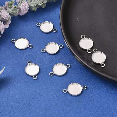 Tarnish Resistant Flat Round 304 Stainless Steel Cabochon Connector Settings STAS-E079-02-1
