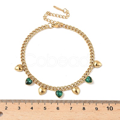 304 Stainless Steel Rhinestone Heart Charm Bracelets BJEW-V011-01G-02-1