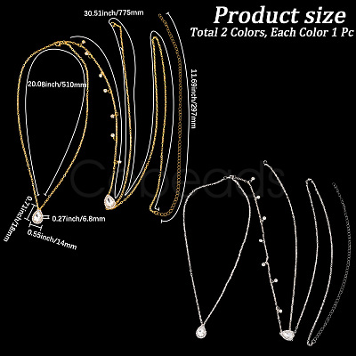 2Pcs 2 Colors Teardrop Alloy Clear Cubic Zirconia Tassel Sexy Body Chains AJEW-CY0001-26-1