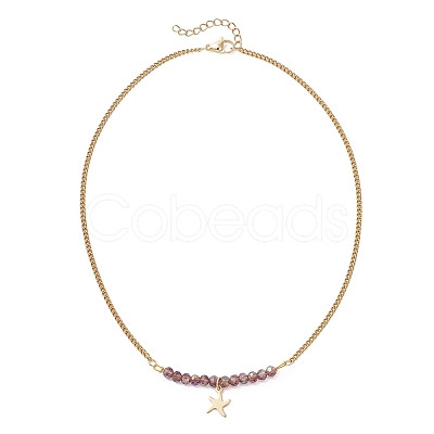 Electroplate Glass Faceted Rondelle Beaded Alloy Pendant 304 Stainless Steel Curb Chain Necklaces for Women NJEW-JN05764-04-1