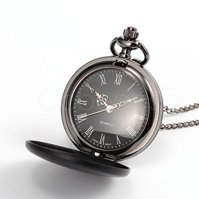 Flat Round Alloy Quartz Pocket Watches WACH-N039-04B-B-1