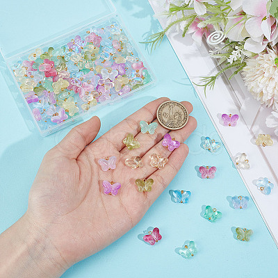 108Pcs 9 Colors Transparent Glass Pendants PALLOY-GO00074-1