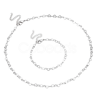 1 Set Brass Heart Link Chain Bracelet & Necklace SJEW-TA0001-05-1