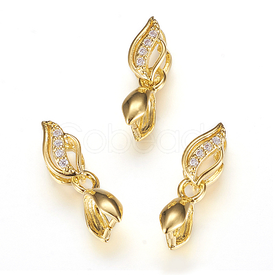 Long-Lasting Plated Brass Micro Pave Cubic Zirconia Ice Pick Pinch Bails ZIRC-F063-03G-1