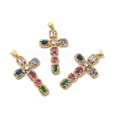 Rack Plating Eco-Friendly Brass Micro Pave Cubic Zirconia Pendants X-KK-A177-05G-1