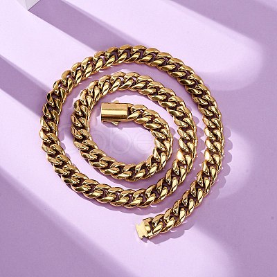 12MM 304 Stainless Steel Cuban Link Chain Necklaces for Unisex NJEW-K295-02C-G-1