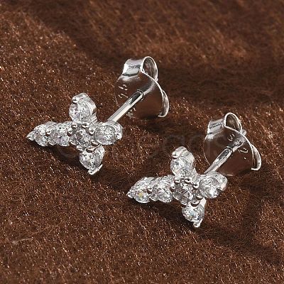 925 Sterling Silver Clear Cubic Zirconia Stud Earrings EJEW-Q032-01B-P-1