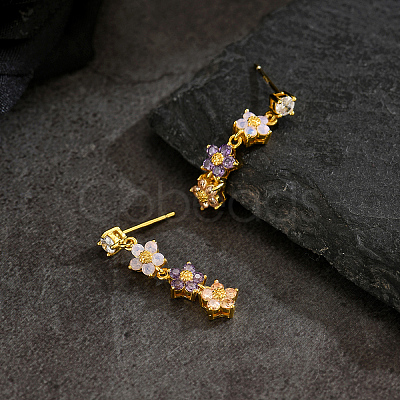 Brass Flower Dangle Stud Earrings XD1974-1