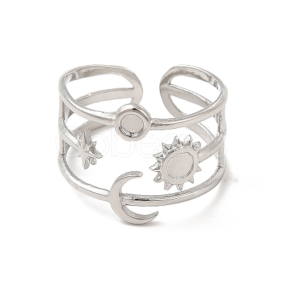 Tarnish Resistant Star & Moon & Sun 304 Stainless Steel Open Cuff Ring Findings STAS-E066-10P-1