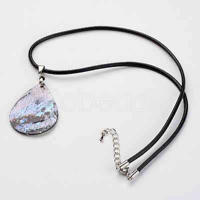 Teardrop Waxed Cord Natural Paua Shell Pendant Necklaces and Earrings Jewelry Sets SJEW-M088-02-1