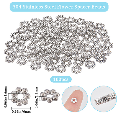 100Pcs 304 Stainless Steel Spacer Beads STAS-BBC0004-34B-1