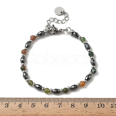 Natural Indian Agate & Non-magnetic Synthetic Hematite Beaded Bracelets for Women BJEW-Z148-01P-01-1