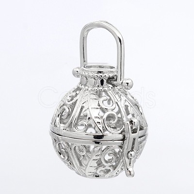 Round Brass Hollow Cage Pendants KK-P026-09P-NR-1