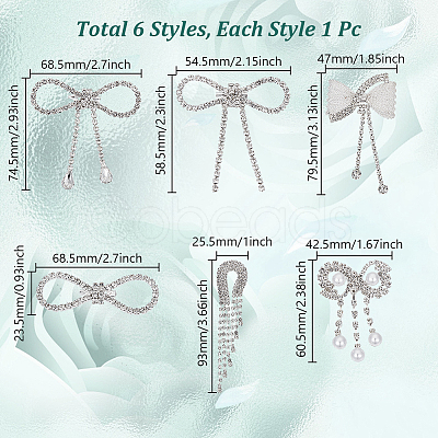6Pcs 6 Styles Alloy Crystal Rhinestone Brooches for Backpack Clothes JEWB-GA0001-37-1