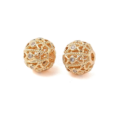 Brass Micro Pave Clear Cubic Zirconia Beads KK-B100-002G-1