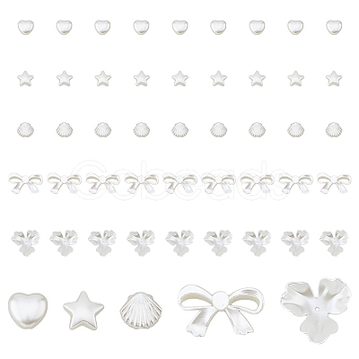 300Pcs 5 Style ABS Plastic Imitation Pearl Beads OACR-DC0001-07-1
