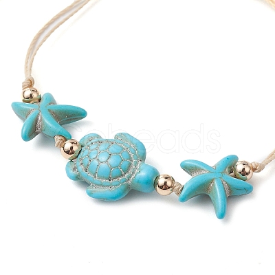 4Pcs 4 Styles Synthetic Turquoise Braided Starfish & Tortoise Beaded Bracelets for Women BJEW-JB10201-1