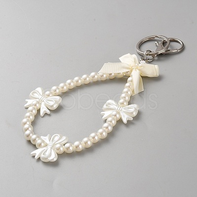 Plastic Pearl & Acrylic Keychain KEYC-WH0034-43-1